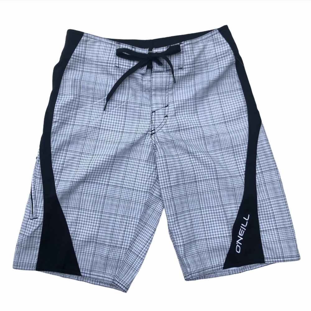 O’neill black and plaid men’s swim board shorts size 28